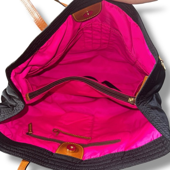 Dooney & Bourke Black Nylon Victoria Tote Brown Leather Trim Shoulder Bag - Picture 7 of 9